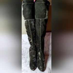 Over the knee suede green boots